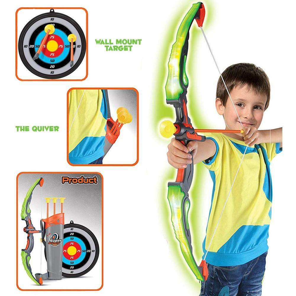 Arc cu sageti, Zola®, pentru copii si kit de tragere, 3 sageti incluse, Efecte luminoase, multicolor, 60x22x5.5 cm Arc cu sageti, Zola®, pentru copii si kit de tragere, 3 sageti incluse, Efecte luminoase, multicolor, 60x22x5.5 cm